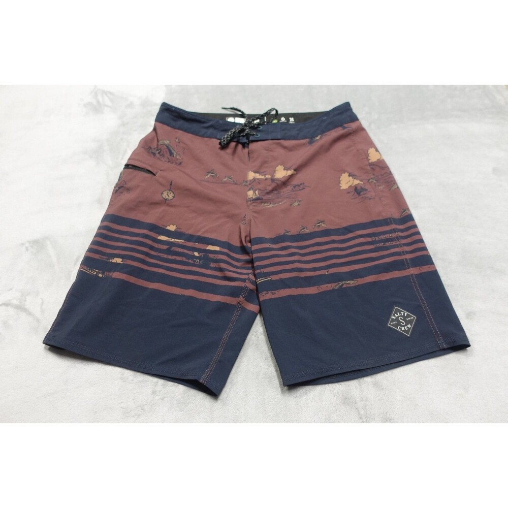 Salty Crew Men's Size 32 Red‎ Blue Whitecaps Zip Pockets Boarshorts